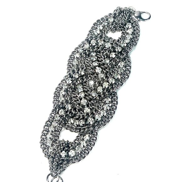 Chunky Bracelet Silver-tone Chains Rhinestones Biker Babe Stella And Dot Petra - Picture 2 of 11